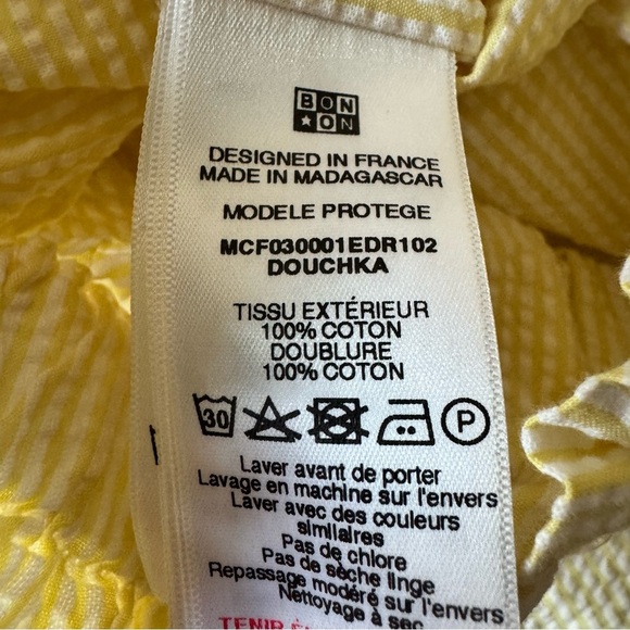 Bonton Girls 12 Skirt Yellow Seersucker Pink Heart Pockets Elastic Stretch Waist - Picture 3 of 7